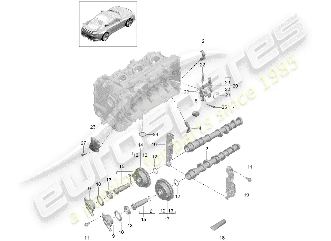 porsche 2016 (991-1 r/gt3/rs) árbol de levas diagrama de piezas