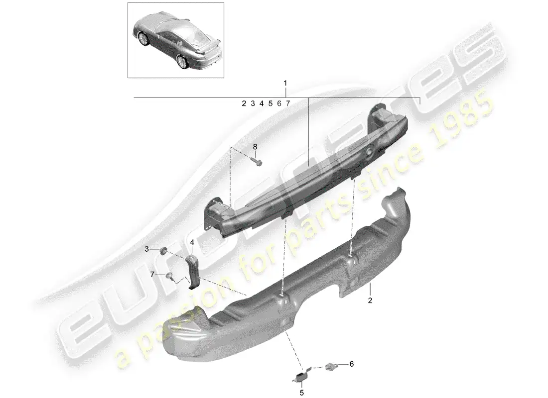 porsche 2016 (991-1 r/gt3/rs) soporte de parachoques diagrama de piezas