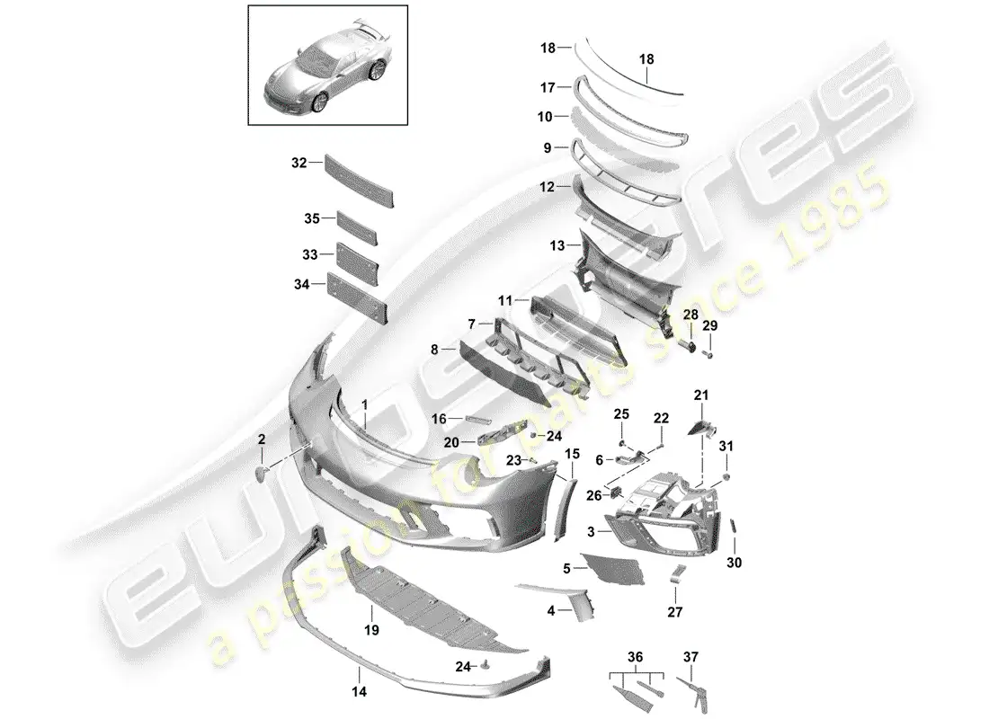 porsche 2016 (991-1 r/gt3/rs) parachoque diagrama de piezas