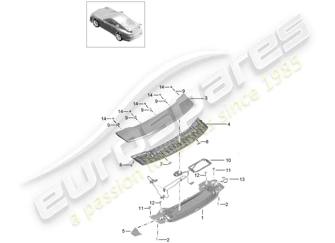 porsche 2016 (991-1 r/gt3/rs) alerón trasero diagrama de piezas