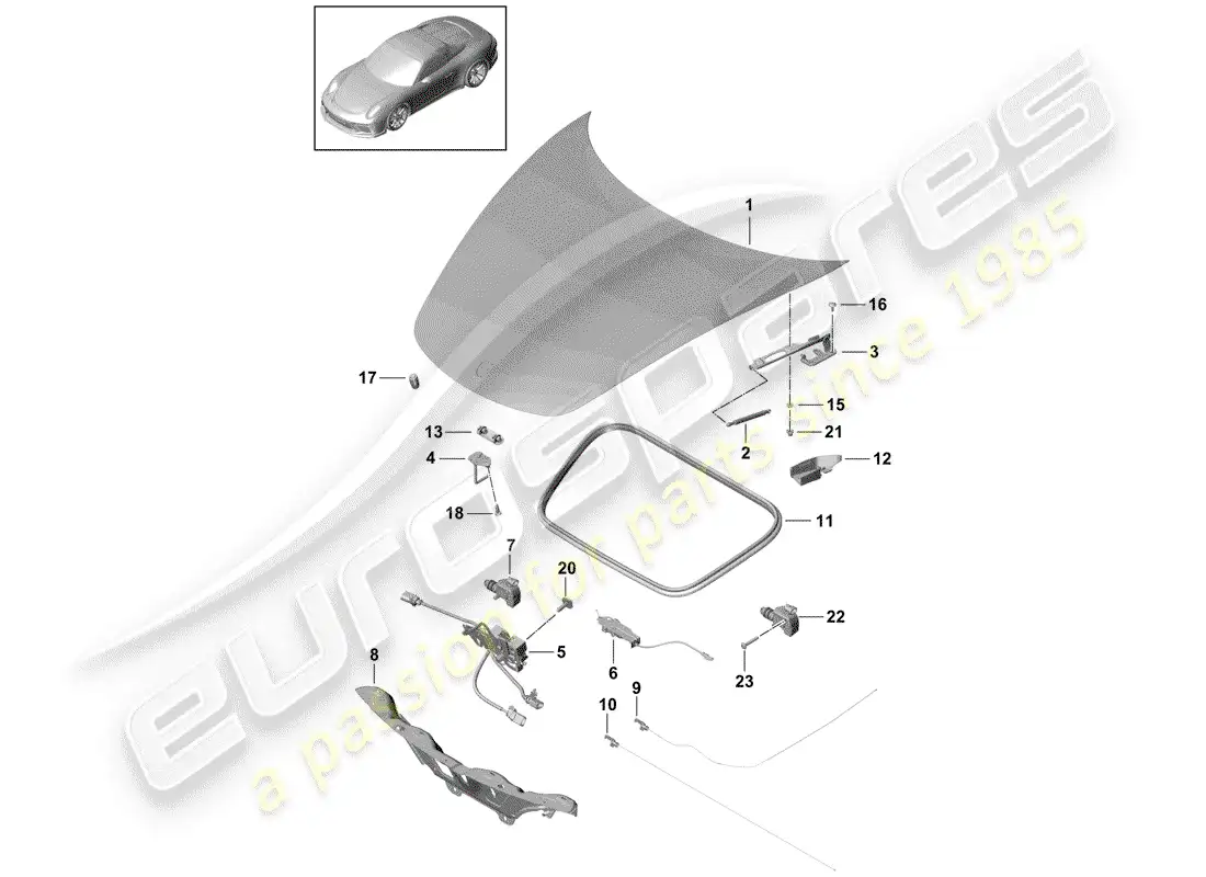 porsche 2016 (991-1 r/gt3/rs) capucha diagrama de piezas