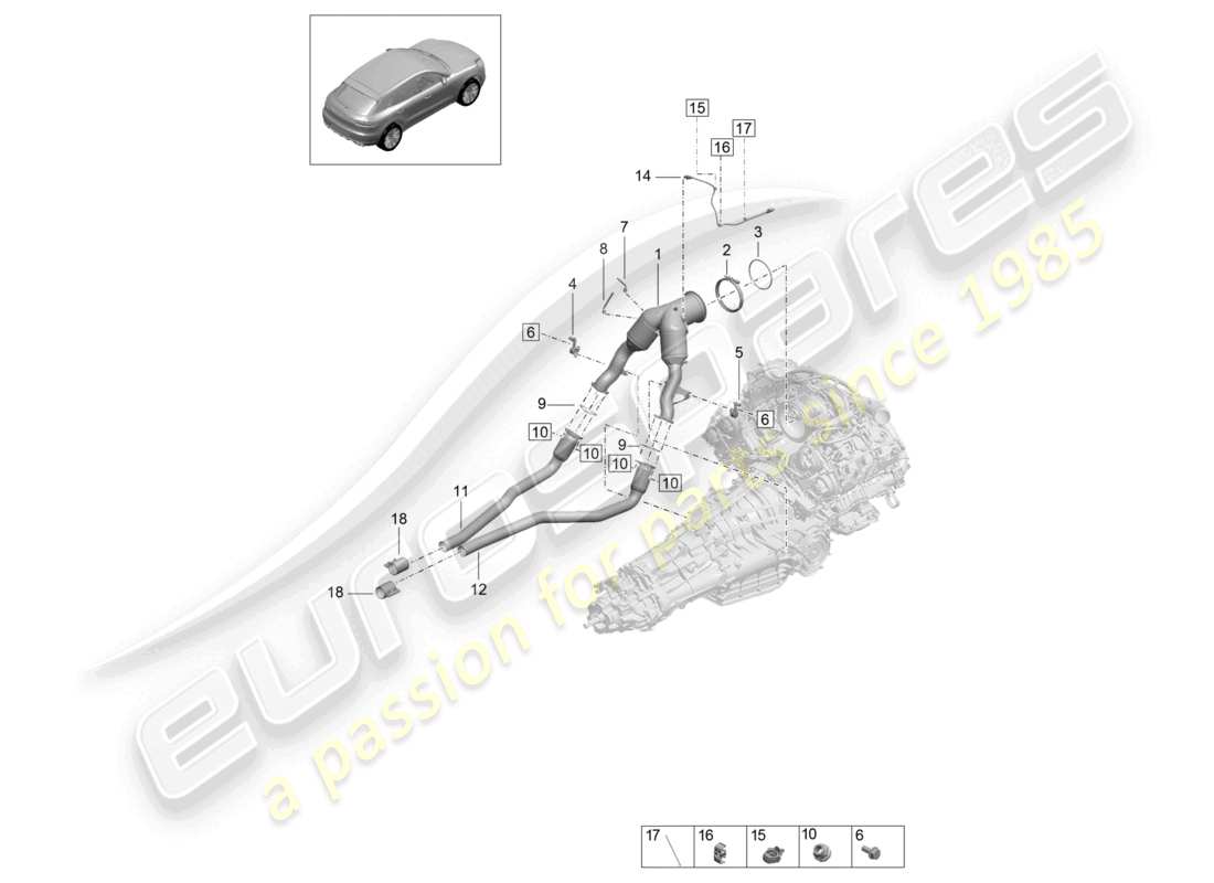 porsche 2021 (macan) convertidor catalítico filtro de partículas de gasolina sonda lambda diagrama de piezas