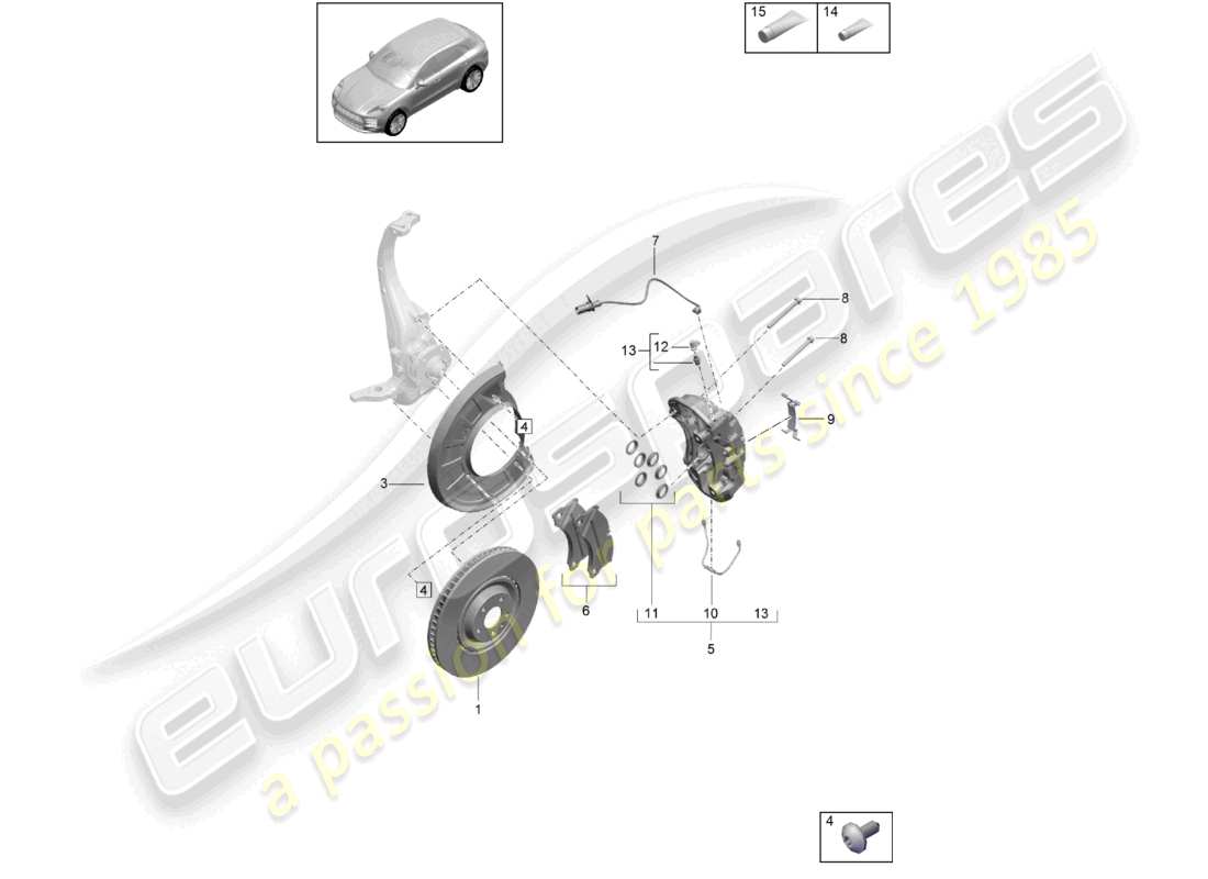 porsche 2021 (macan) eje delantero de freno de disco negro d - mj 2022>> diagrama de piezas