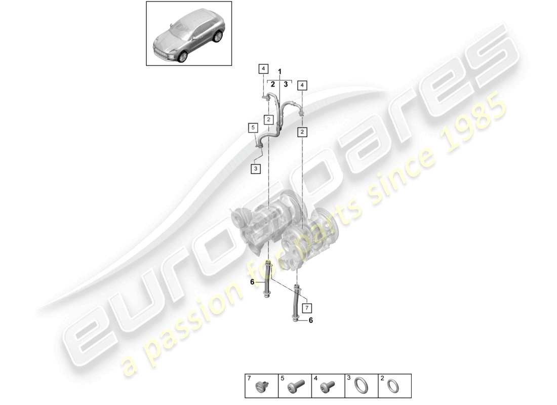 porsche 2021 (macan) diagrama de piezas de la línea de presión de aceite del turbocompresor de gases de escape