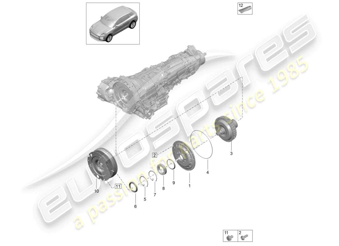 porsche 2021 (macan) volante de inercia de acoplamiento diagrama de piezas