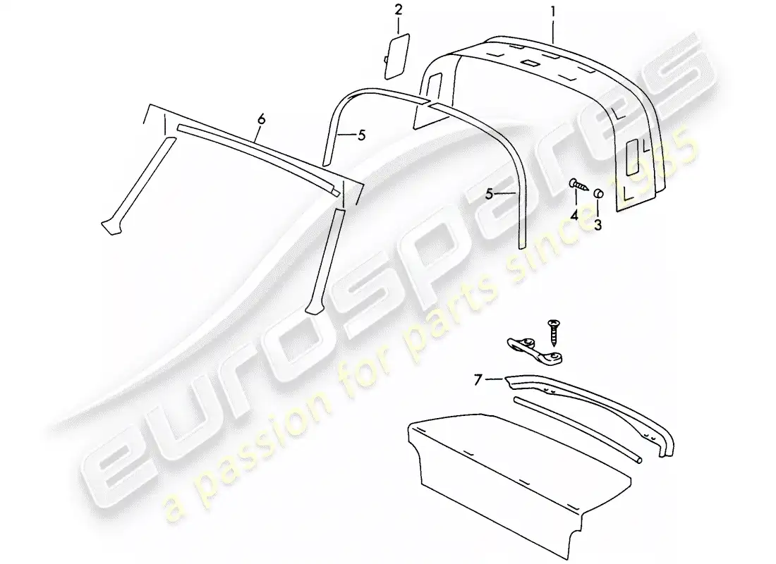 porsche 1968 (911/912) equipamiento interior - techo diagrama de piezas