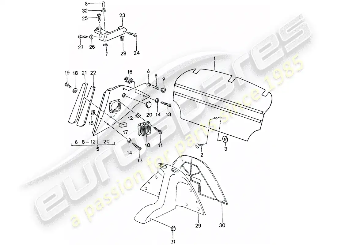 porsche 1995 (993) equipamiento interior diagrama de piezas