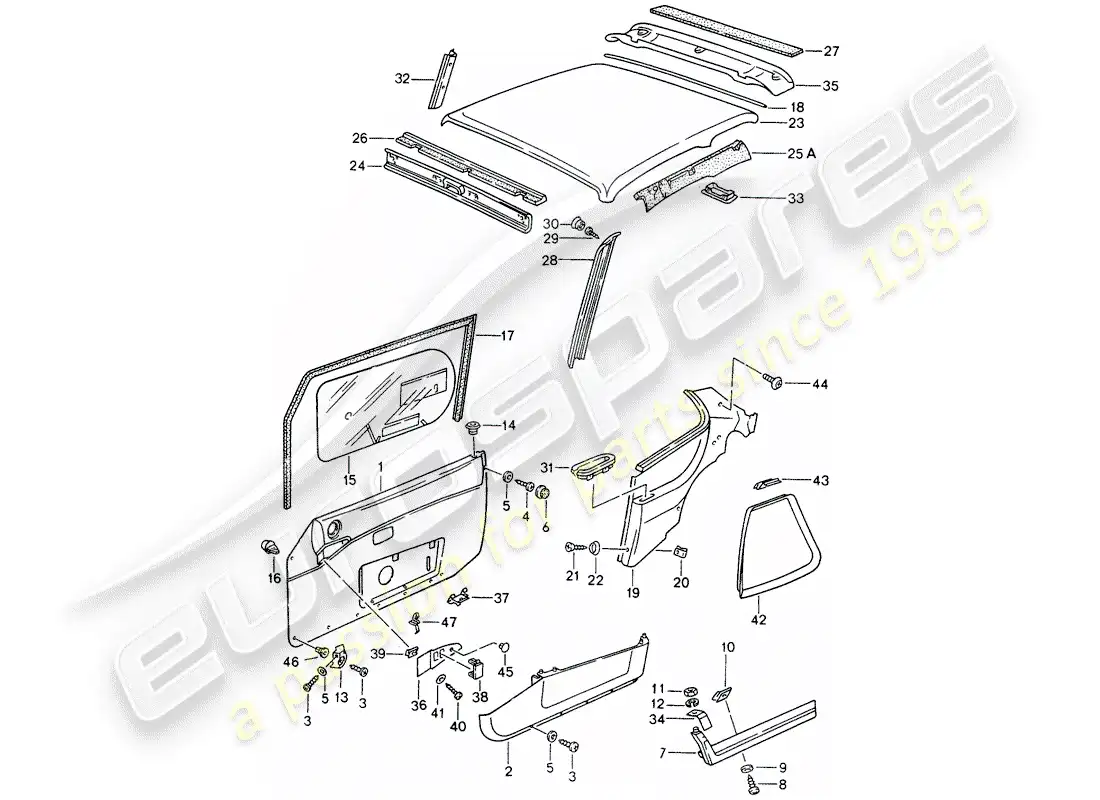 porsche 1994 (968) panel de la puerta - panel de decoración del techo diagrama de piezas