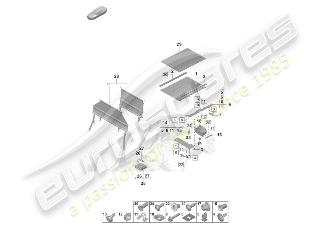porsche 2022 (panamera 971-2) embellecedores del maletero del equipaje inferior elementos de sujeción de carga diagrama de piezas