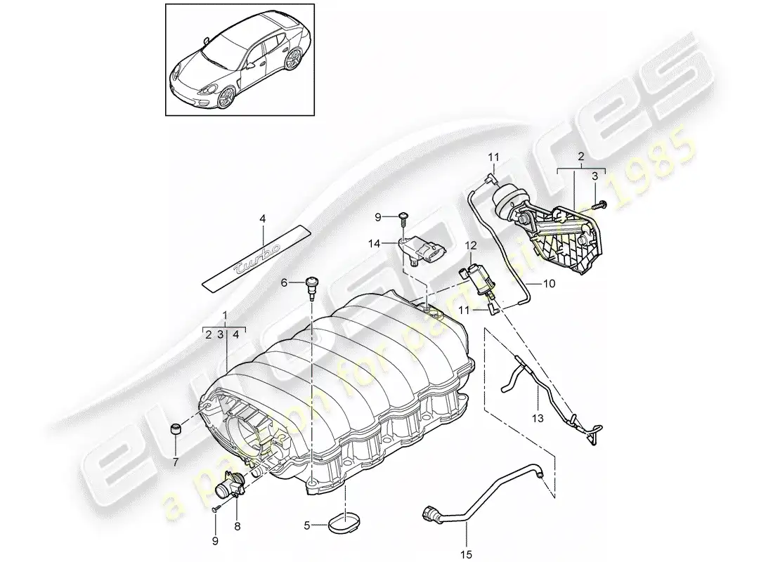 porsche 2016 (panamera 970) distribuidor de aire de admisión diagrama de piezas