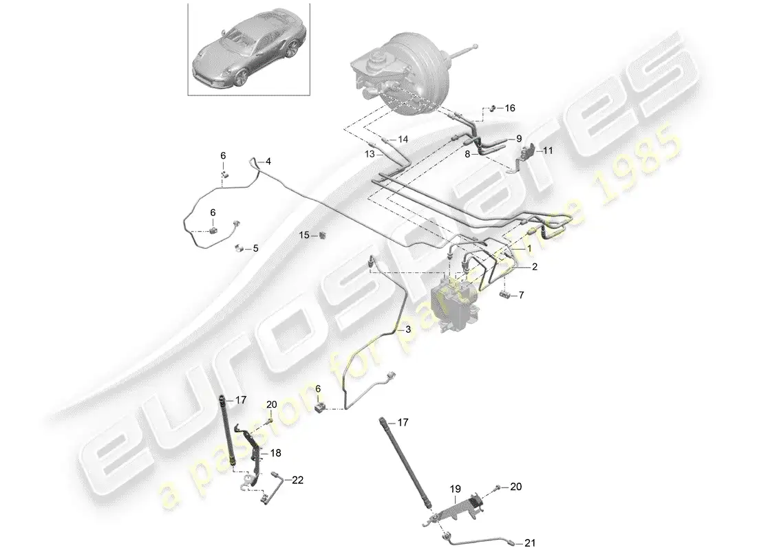 porsche 2017 (991-2 turbo) línea de freno diagrama de piezas