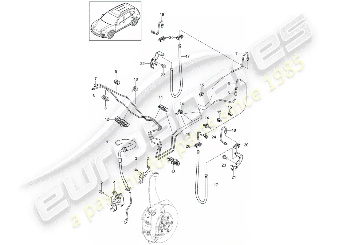 porsche 2018 (cayenne e2 92a) diagrama de piezas de la línea de freno