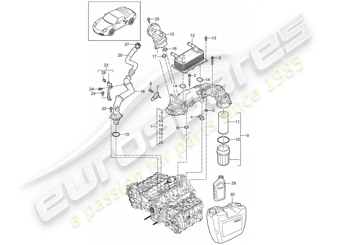 porsche 2010 (987 boxster) lubricación del motor diagrama de piezas
