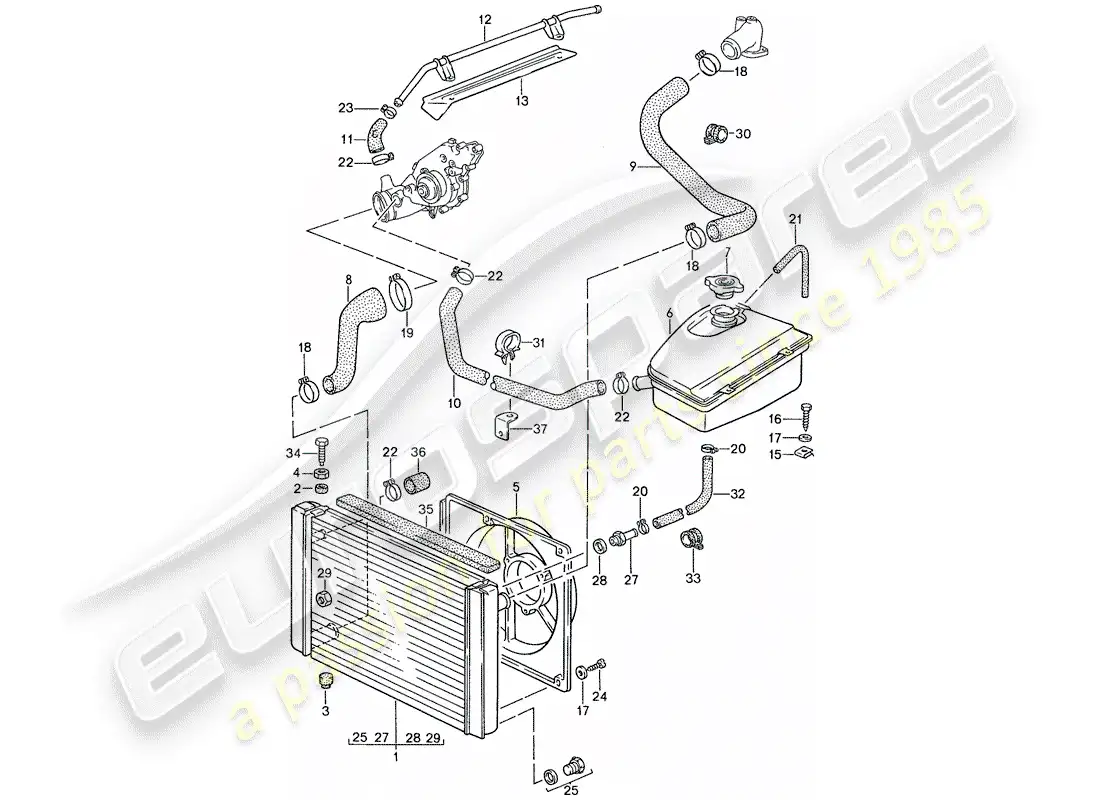 porsche 1990 (944) diagrama de piezas de refrigeración por agua