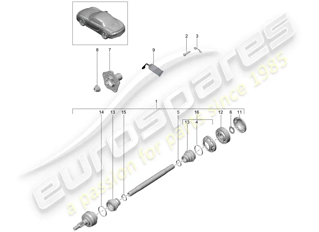 porsche 2012 (981 boxster) eje de accionamiento diagrama de piezas