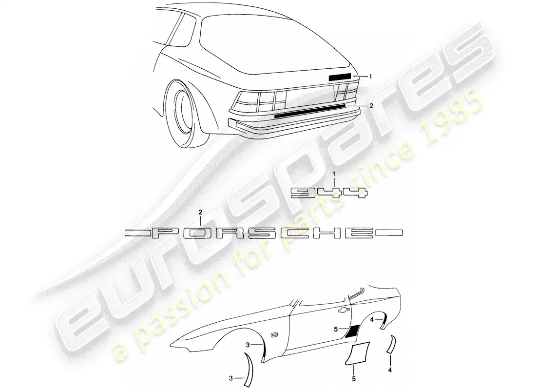 porsche 1982 (944) placas de identificación - lámina de protección contra piedras diagrama de piezas