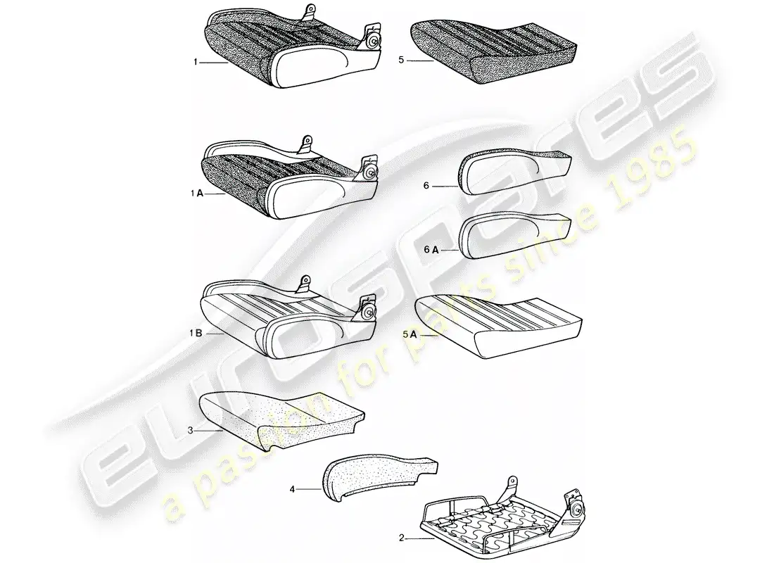 porsche 1982 (944) asiento deportivo - cojín de asiento - piezas individuales diagrama de piezas