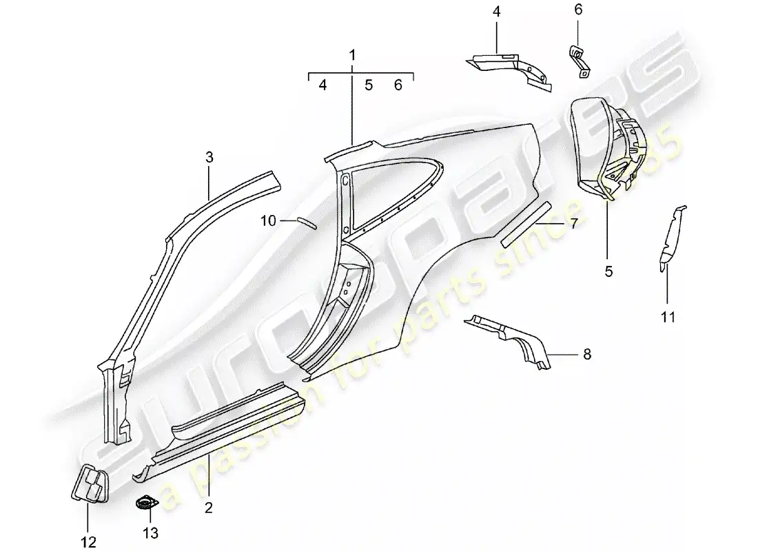 porsche 2001 (996) panel lateral diagrama de piezas