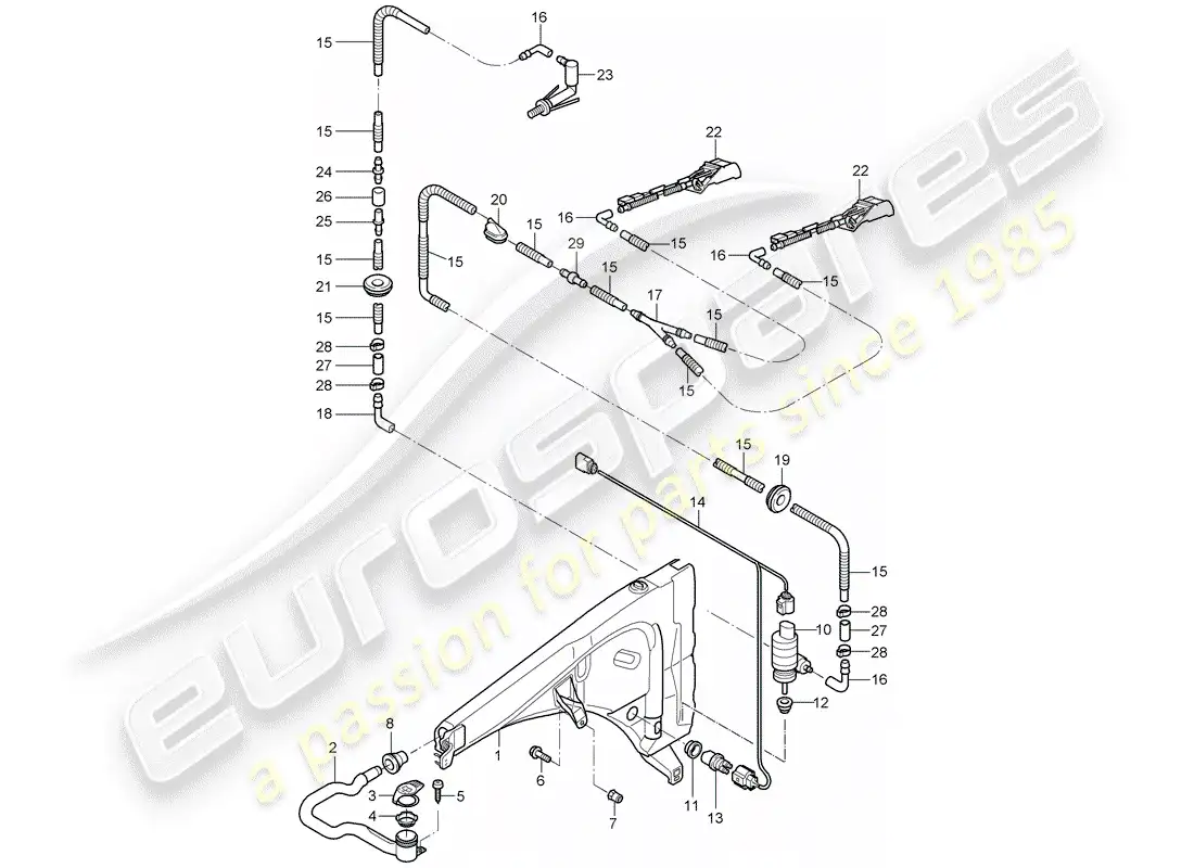 porsche 2010 (cayenne e1 9pa) windshield washer unit diagrama de piezas