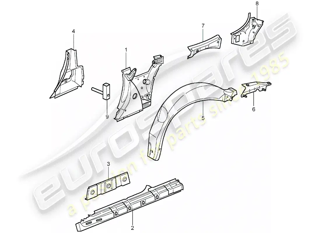 porsche 1999 (996) panel lateral diagrama de piezas