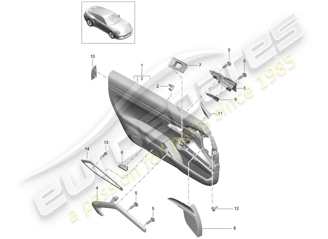 porsche 2018 (991-2 turbo) diagrama de piezas del panel de puerta
