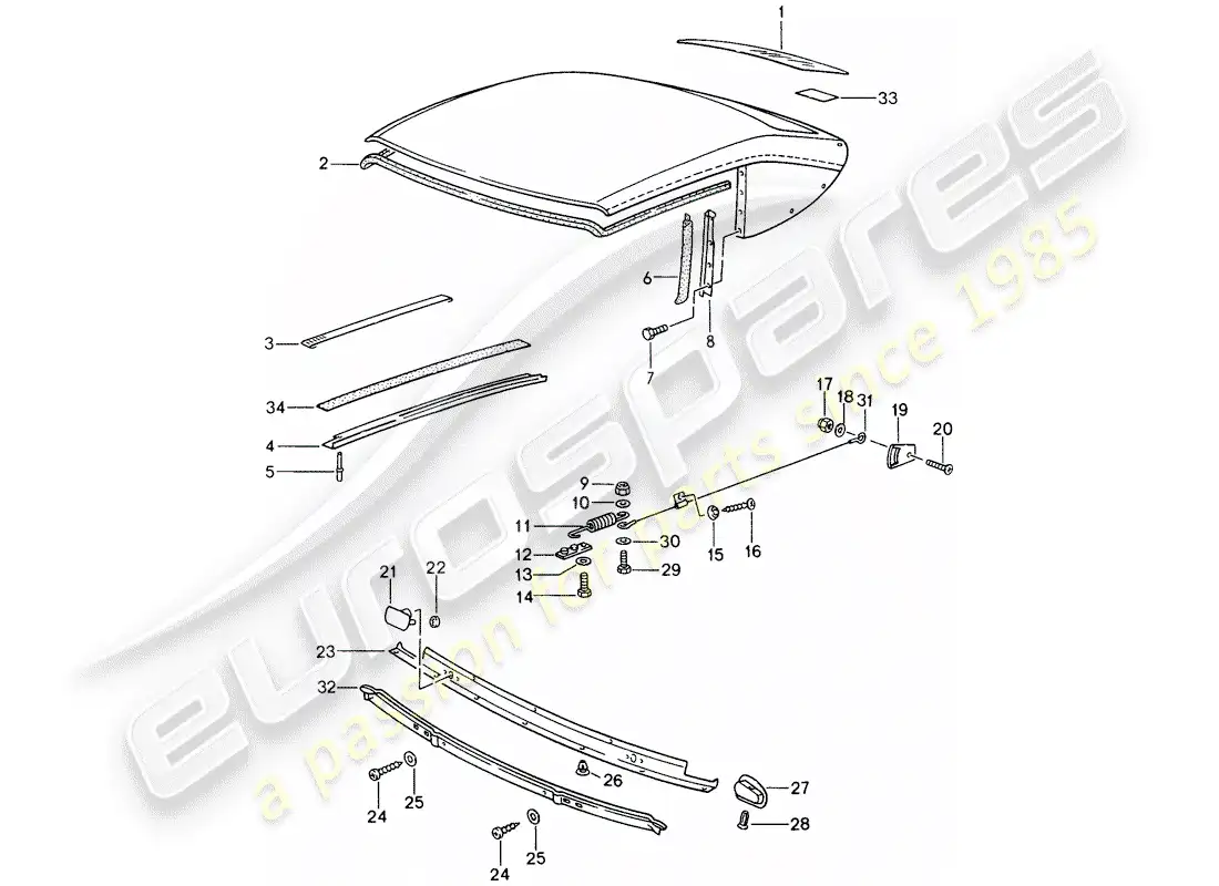 porsche 1994 (993) vidrio de la ventana trasera - banda de junta - piezas individuales diagrama de piezas