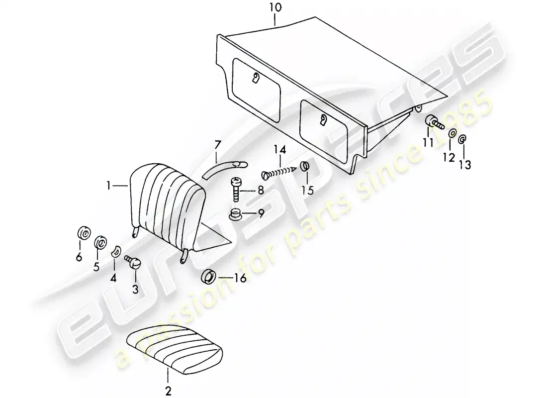 porsche 1965 (911/912) asiento de emergencia diagrama de piezas
