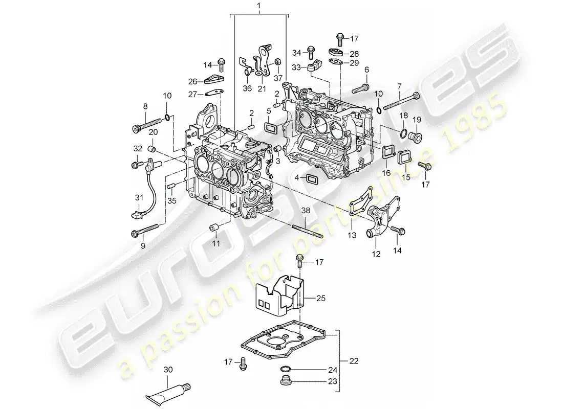 porsche 2001 (996) crankcase diagrama de piezas