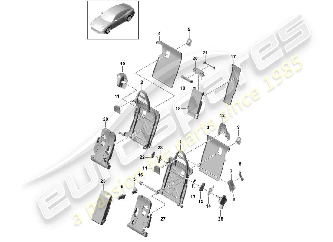 porsche 2022 (panamera 971-2) respaldo del asiento trasero accesorios de guarnición asiento estándar ejecutivo versión comfort diagrama de piezas