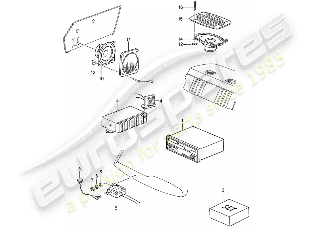 porsche 1988 (959) unidad de radio - altavoz - piezas de instalación diagrama de piezas