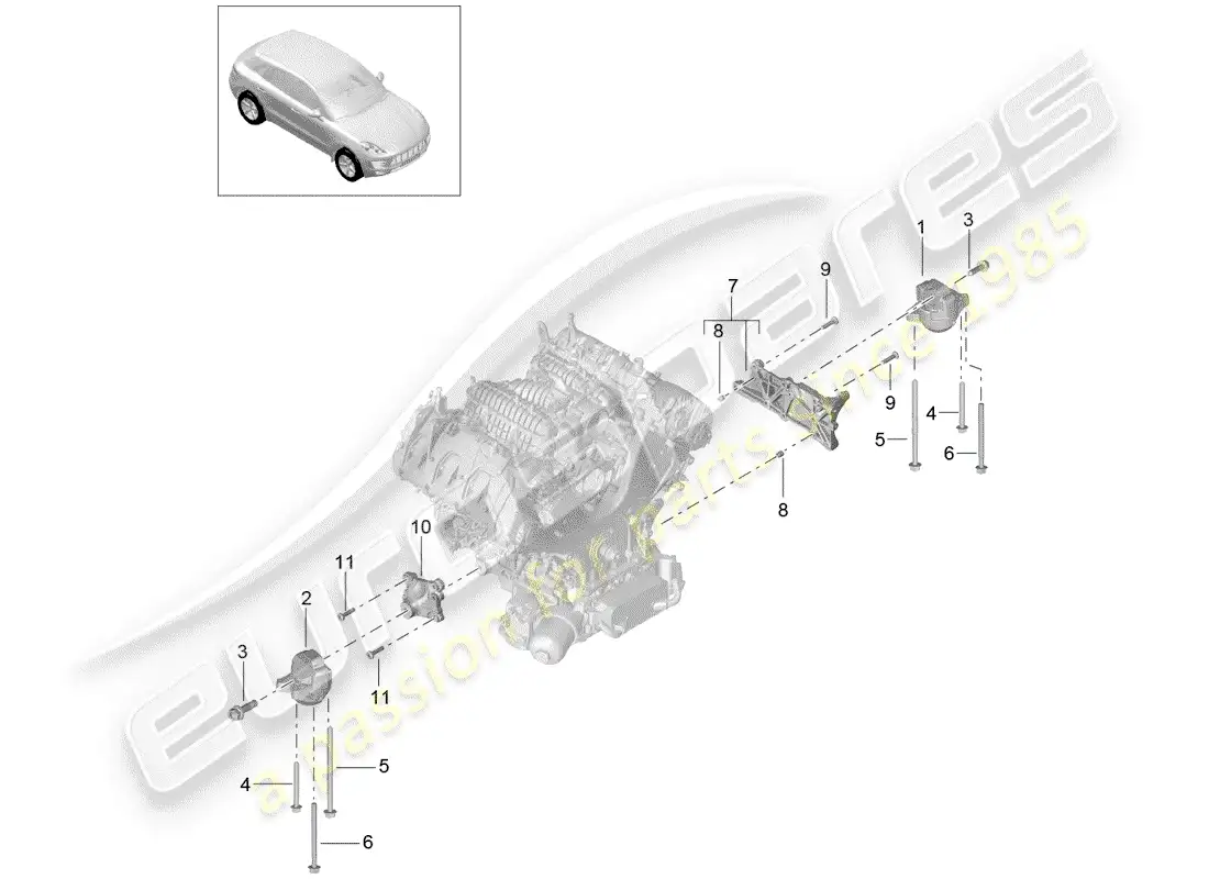 porsche 2016 (macan) dispositivo de elevación del motor diagrama de piezas