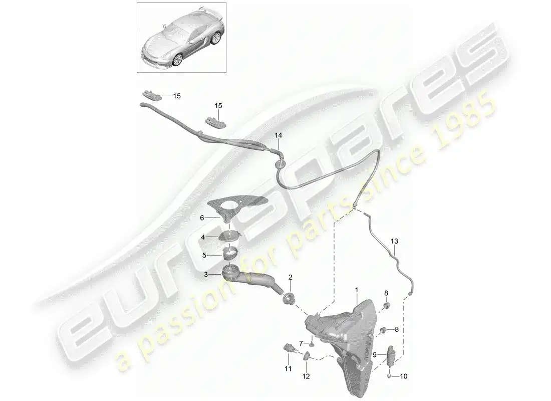 porsche 2016 (981 cayman gt4) windshield washer unit diagrama de piezas