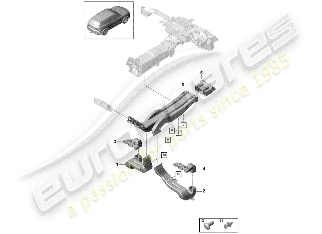 porsche 2020 (cayenne e3 9ya/9yb) ducto de aire diagrama de piezas
