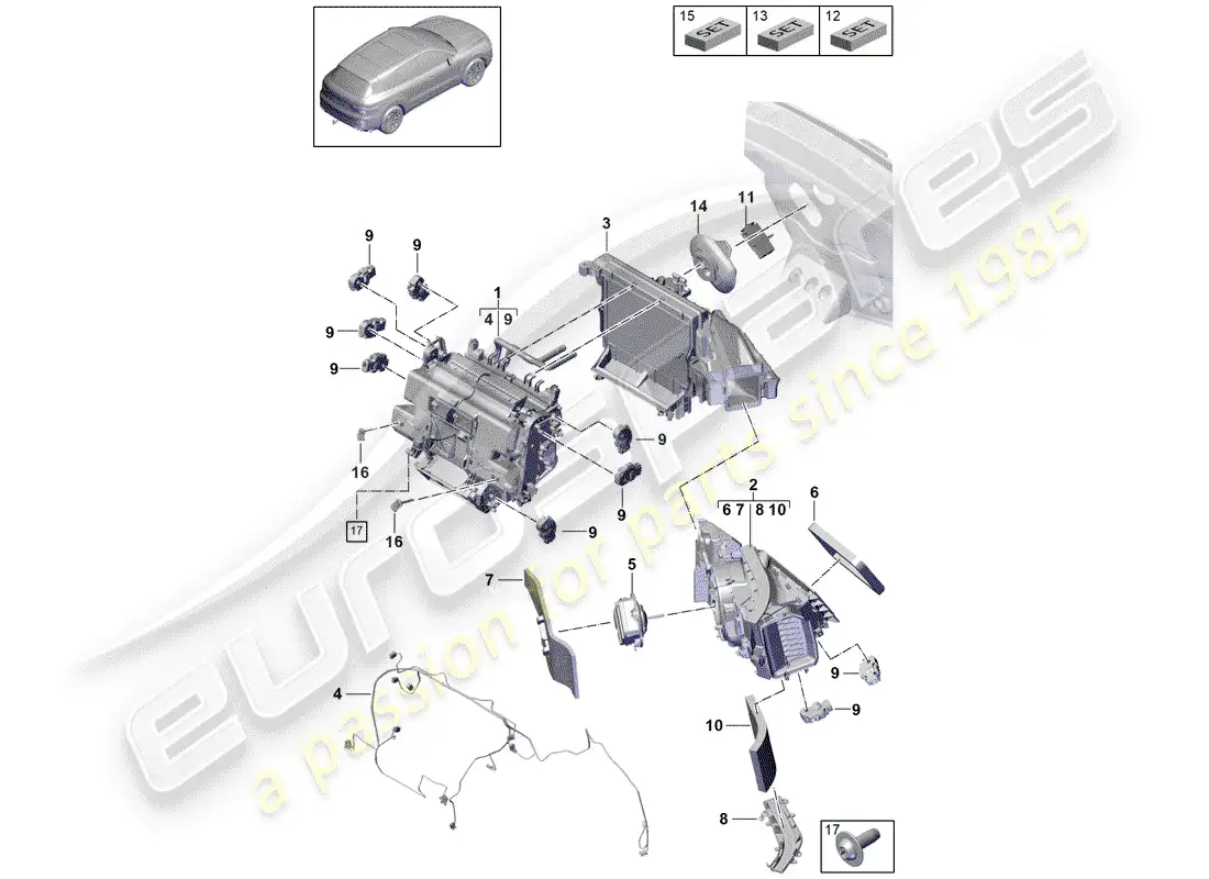 porsche 2020 (cayenne e3 9ya/9yb) aire acondicionado diagrama de piezas