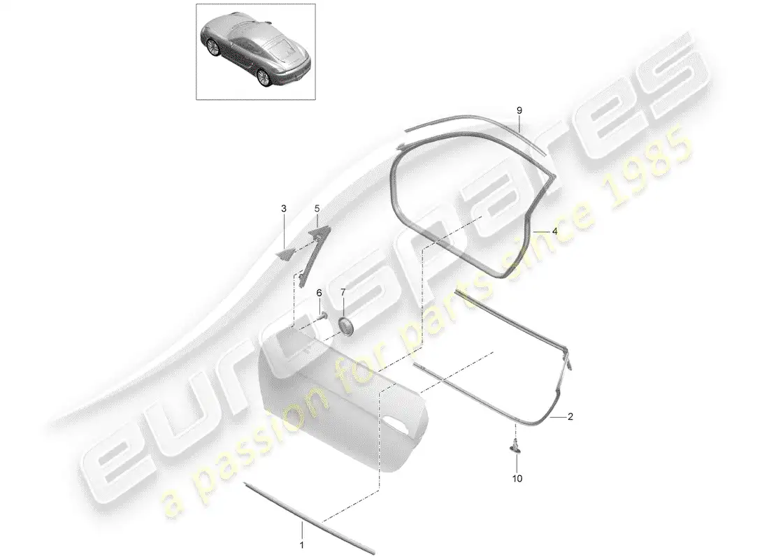porsche 2014 (981 cayman) junta de la puerta diagrama de piezas