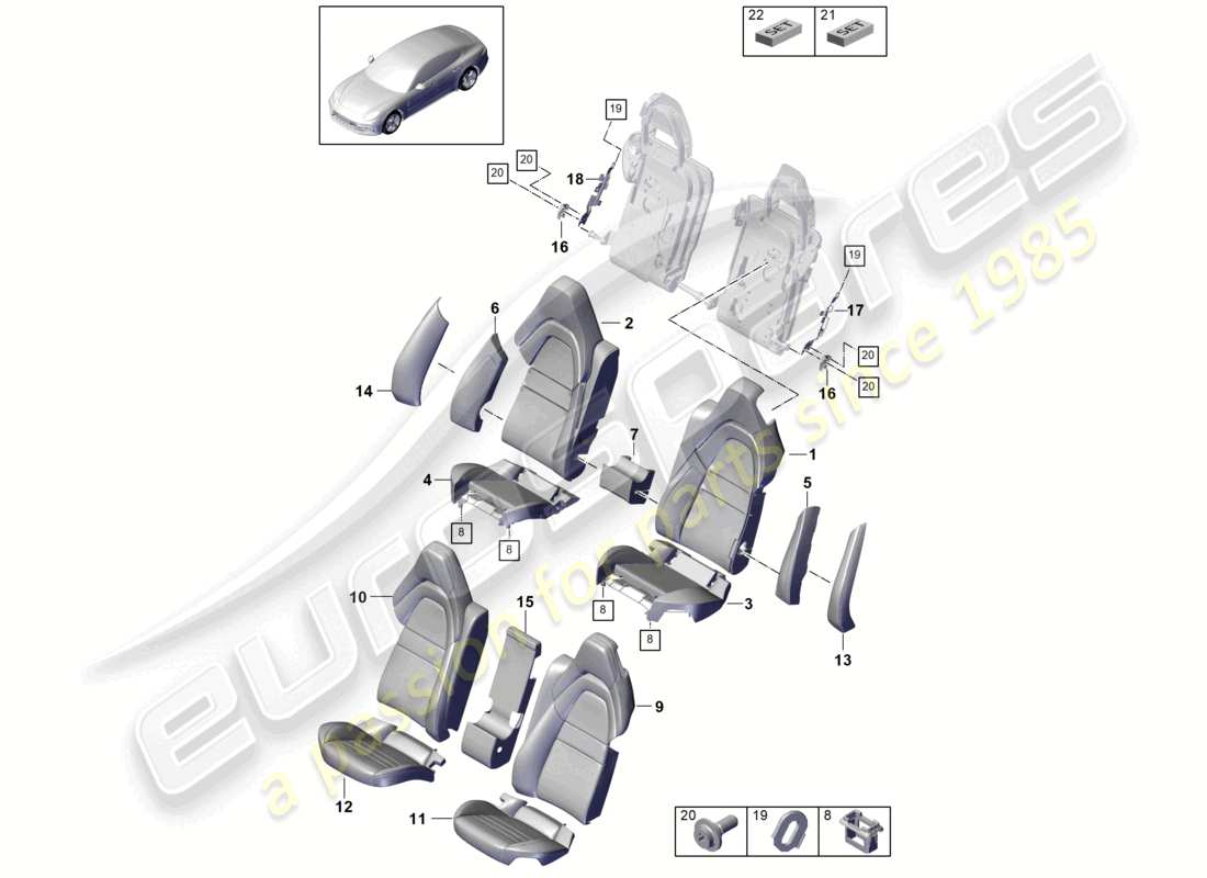 porsche 2023 (panamera 971-2) asiento trasero asiento confort versión confort pieza de espuma fundas del respaldo fundas del asiento diagrama de piezas