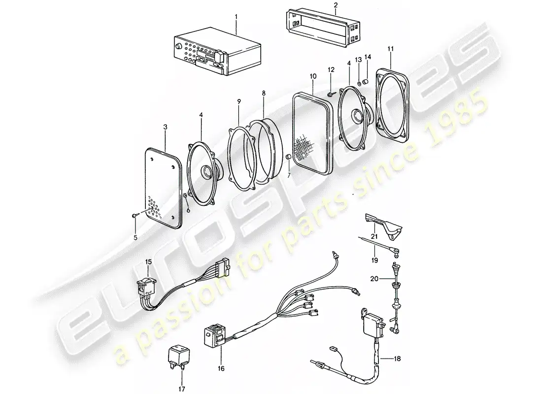 porsche 1990 (944) unidad de radio diagrama de piezas