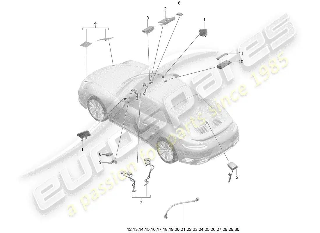 porsche 2016 (991-1 turbo) antena diagrama de piezas