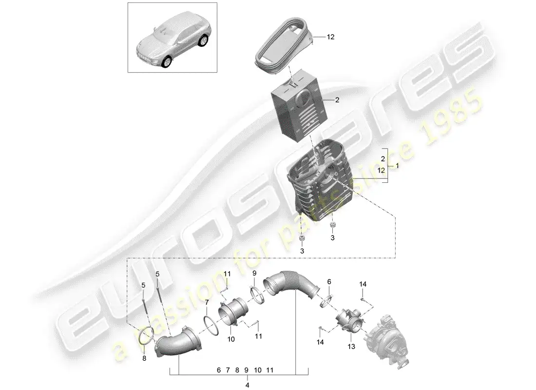 porsche 2016 (macan) filtro de aire con conexión diagrama de piezas