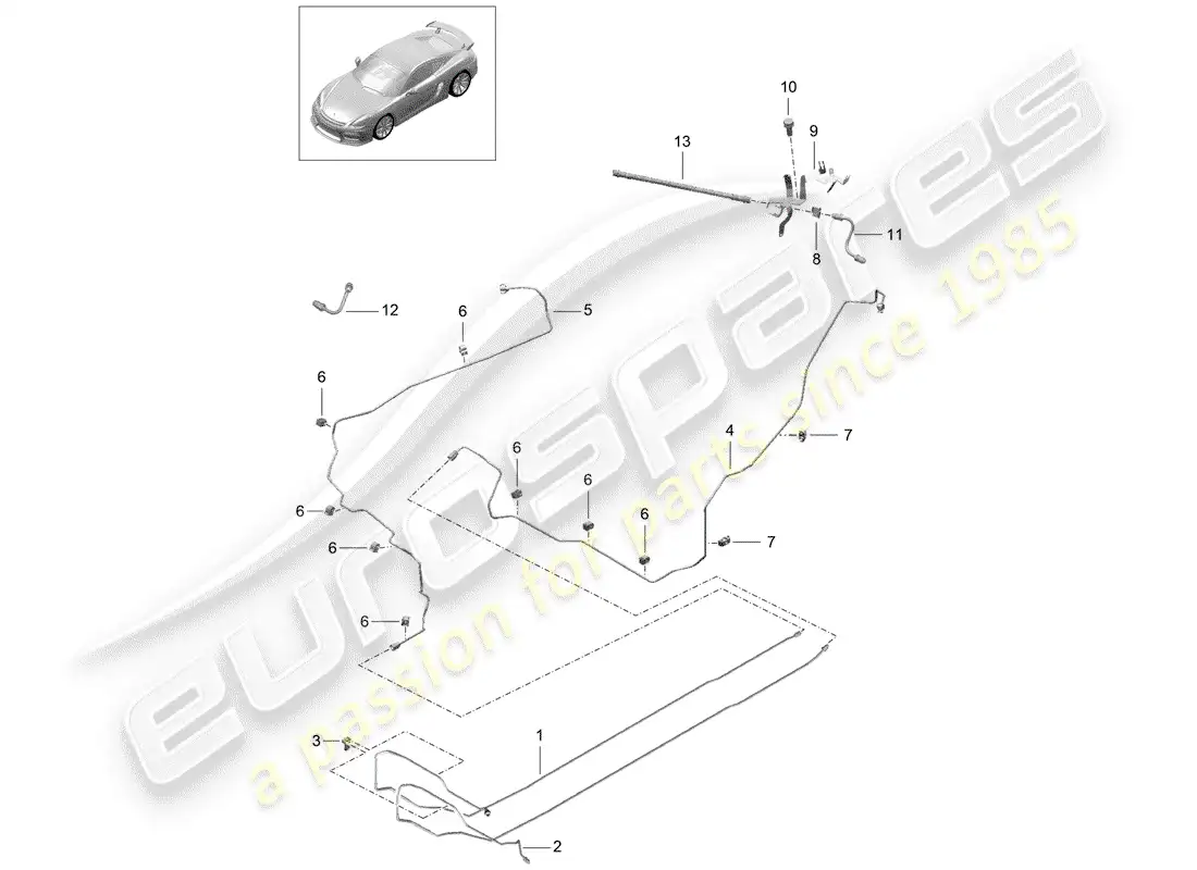 porsche 2016 (981 cayman gt4) diagrama de piezas de líneas de freno