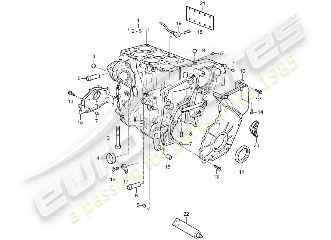 porsche 2010 (cayenne e1 9pa) crankcase diagrama de piezas