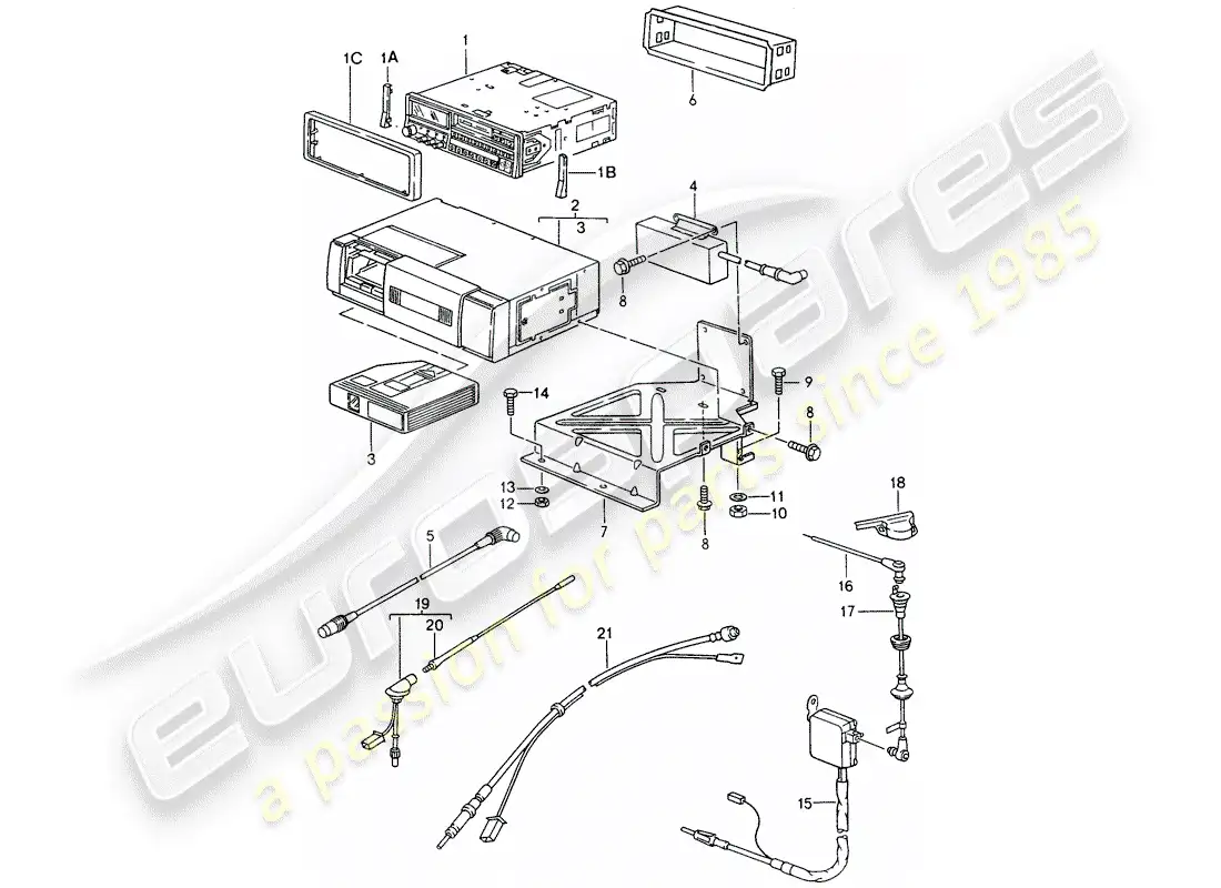 porsche 1995 (968) unidad de radio - cambiador de cd diagrama de piezas