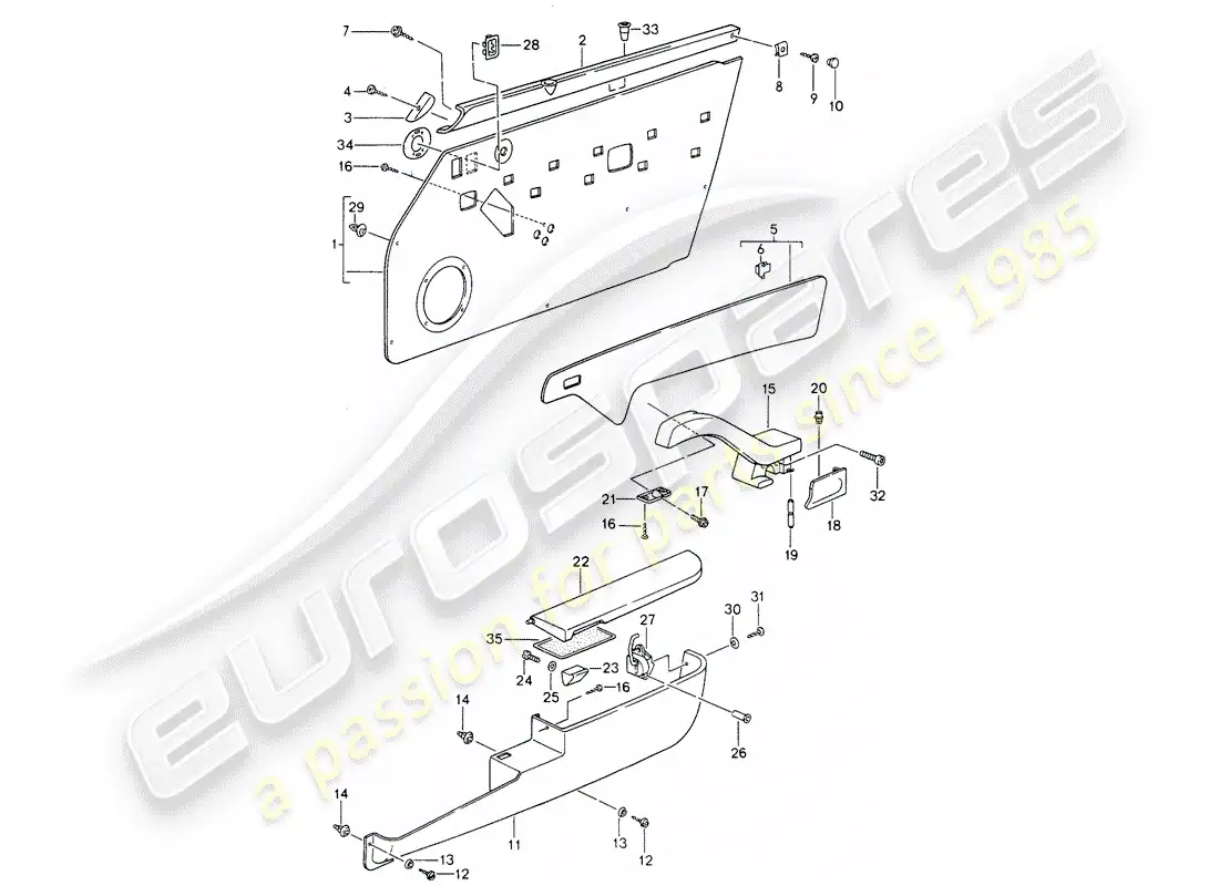 porsche 1995 (993) equipamiento interior - puertas - d >> - mj 1996 diagrama de piezas