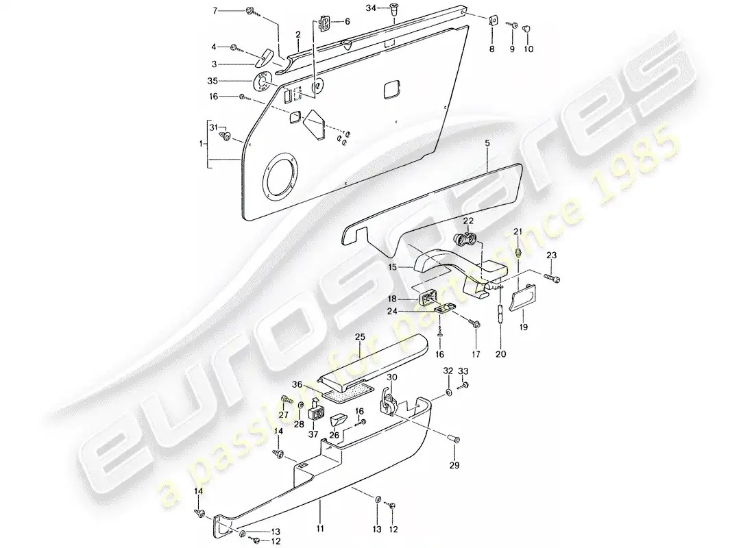 porsche 1995 (993) equipamiento interior - puertas - - d - mj 1997>> diagrama de piezas