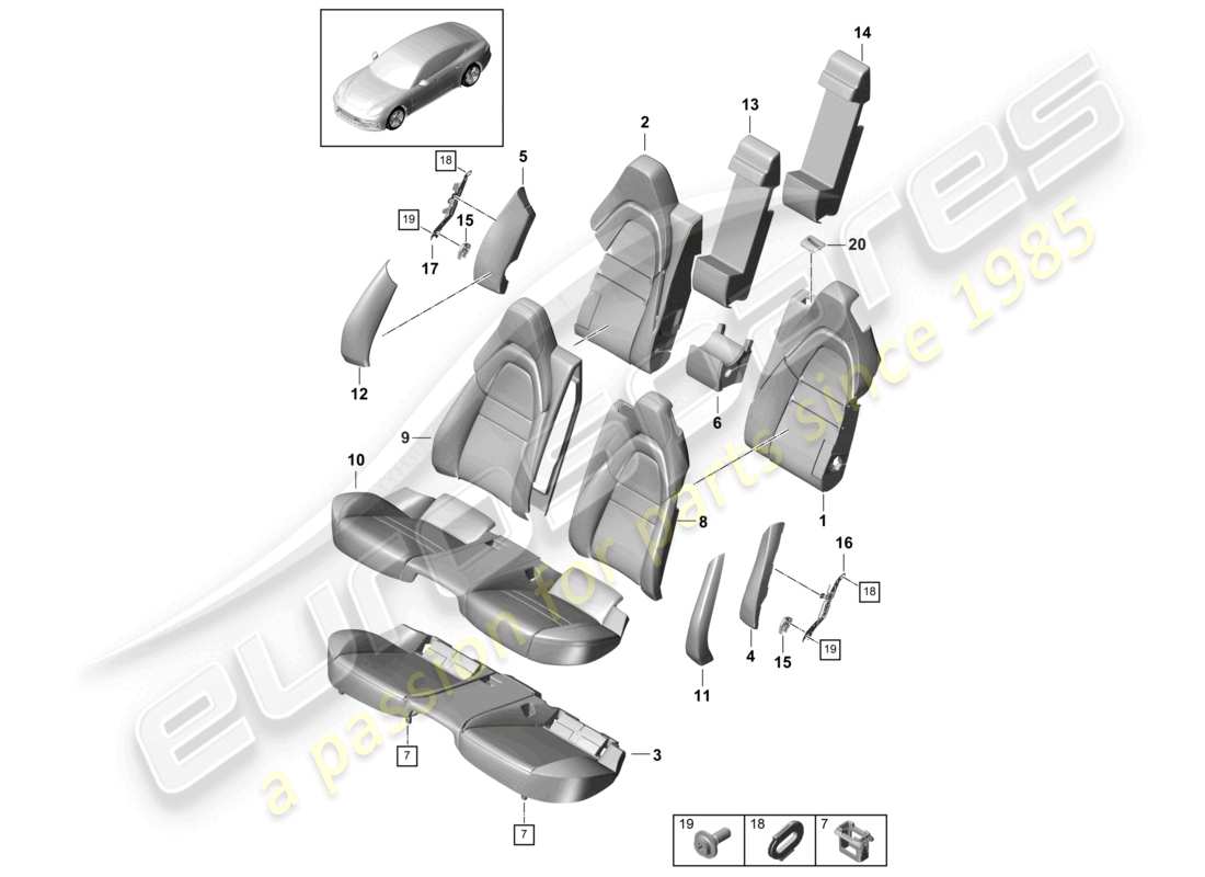 porsche 2022 (panamera 971-2) asiento trasero asiento confort versión confort pieza de espuma fundas del respaldo fundas del asiento diagrama de piezas