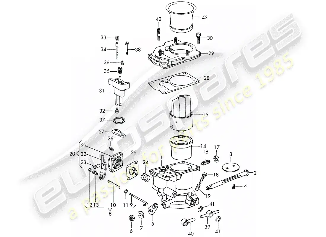 porsche 1969 (911/912) piezas únicas - para - carburador - - solex 40 pi-1 - - d >> - mj 1968 diagrama de piezas