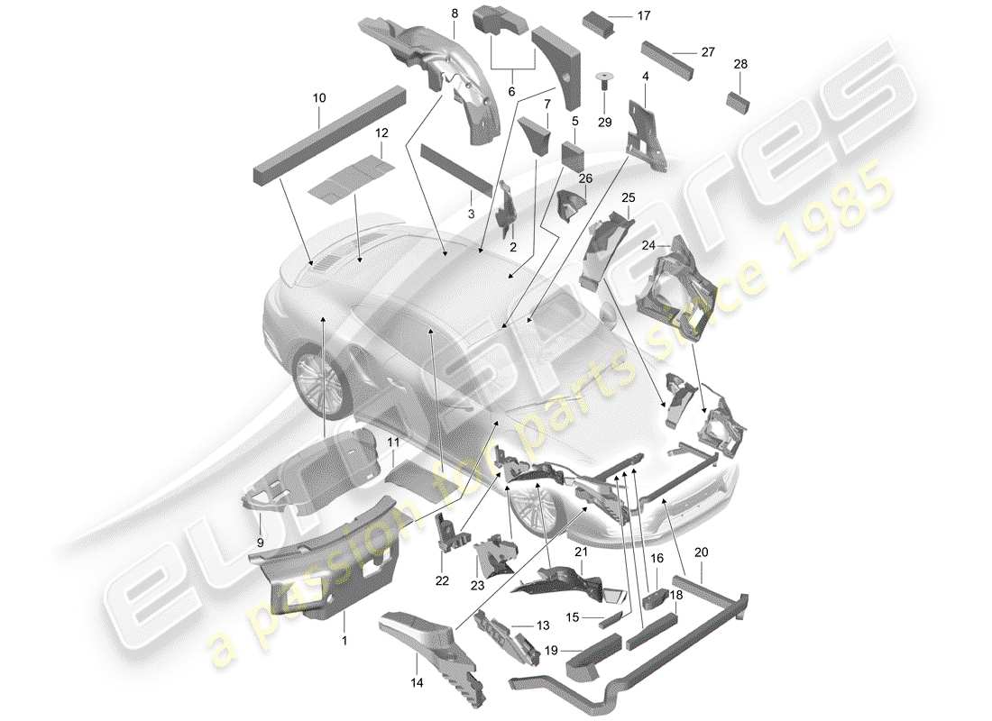 porsche 991 turbo (2018) carrocería diagrama de piezas