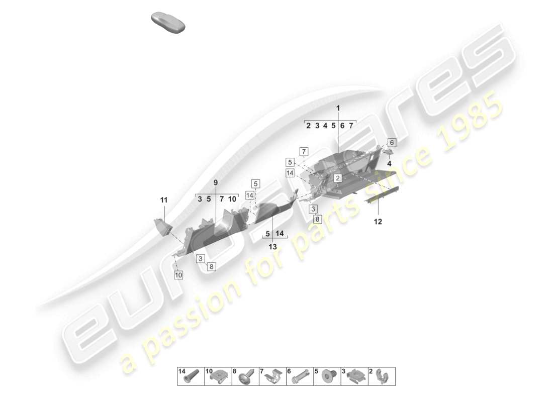 porsche 2026 (taycan 9j1-2) guantera y molduras inferiores diagrama de piezas