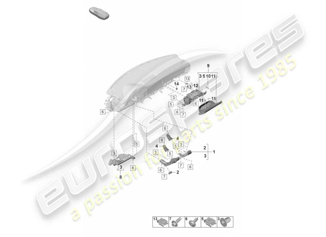 porsche 2022 (panamera 971-2) diagrama de piezas de fijación del panel de instrumentos inferior