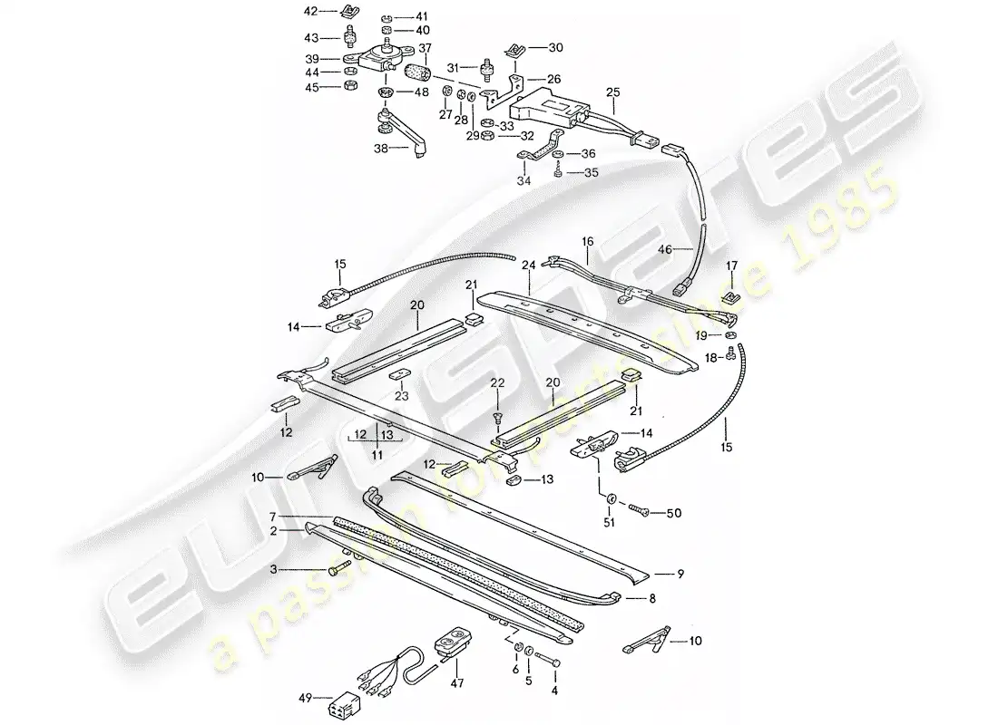 porsche 1989 (928) techo solar - ajustable eléctricamente diagrama de piezas